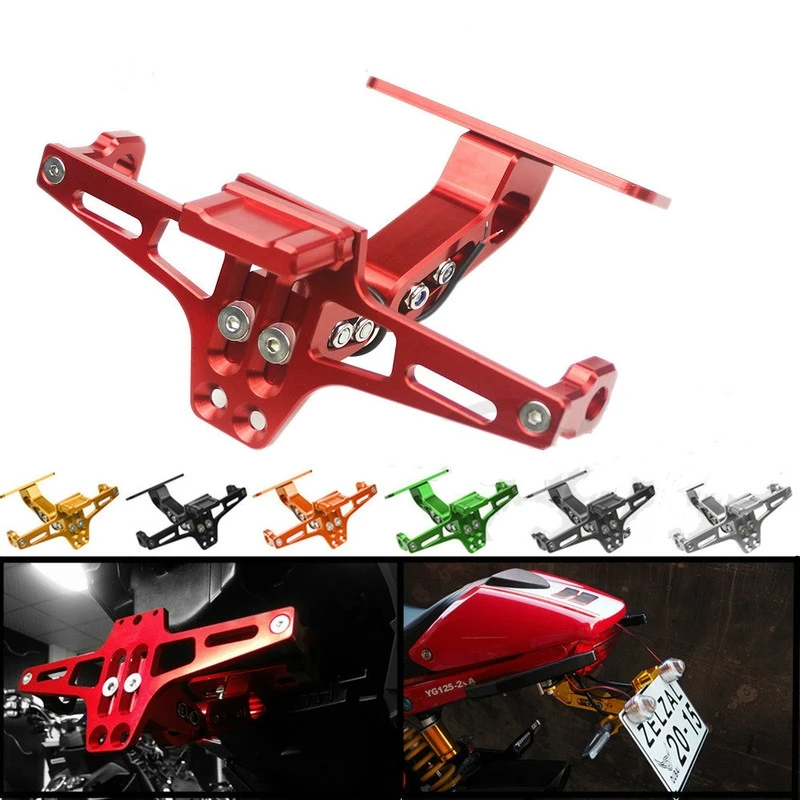 

Universal Motorcycle License Number Plate Frame Holder Bracket Adjustable Angle with LED Light