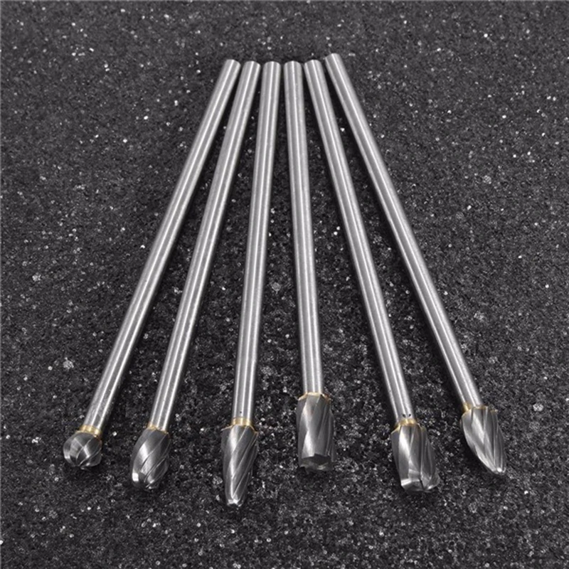 

6pcs 1/4" Shank Tungsten Carbide Burr Rotary Drill Bits Tools Cutter Files Set for Wood Carving Polishing
