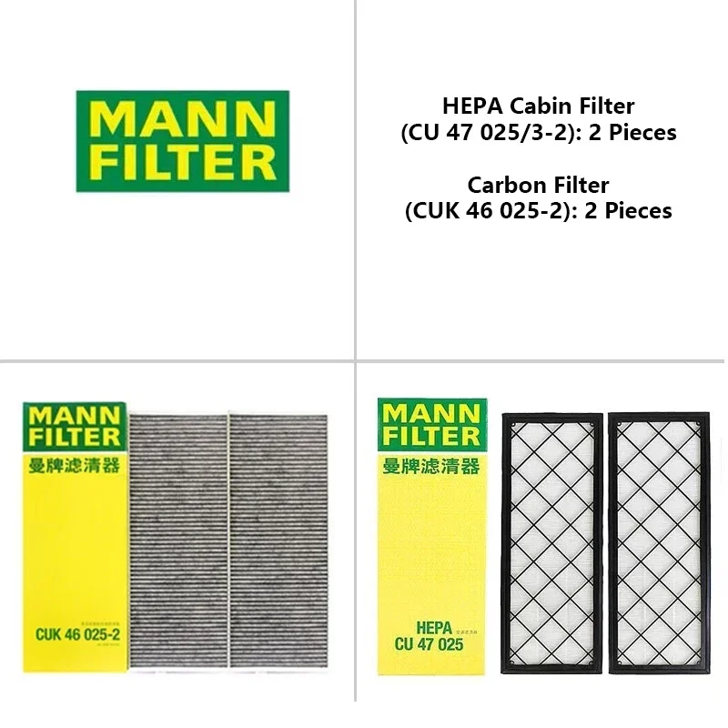 

Комплект угольных салонных фильтров HEPA для Tesla Model Y Model 3 EV MANNFILTER CUK25015/21-2 CUK46025/1-2 CU47025/3-2, встроенный воздушный фильтр