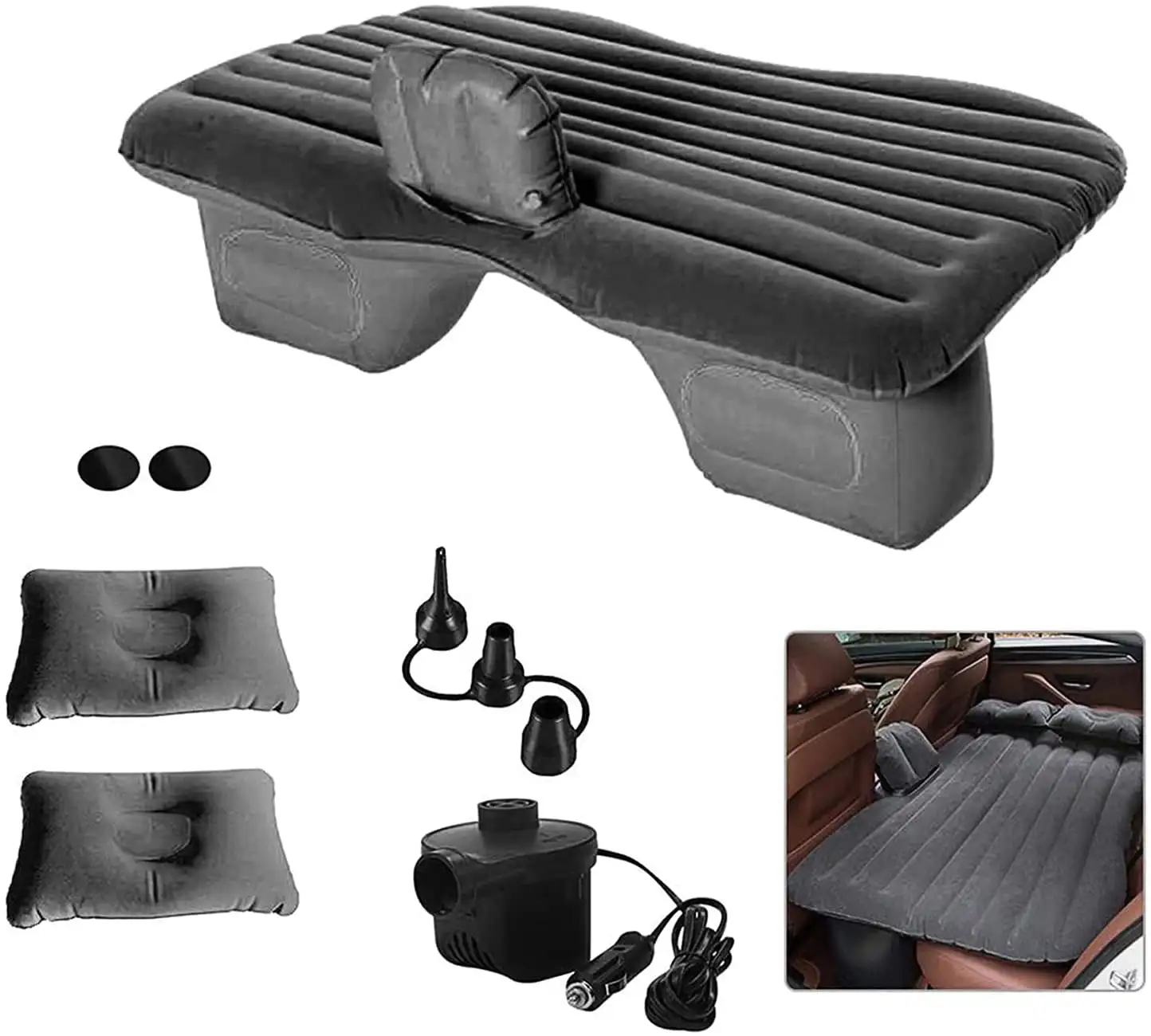 

Inflatable Car Mattress Back Seat Bed, Car Air Mattress for Camping Travel with Air- & 2 Air Pillows Compatible with Truck SUV(B