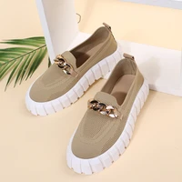 black womens chain loafer flats women round toe slip on mesh sneaker casual shoes fabric flats breathable comfy walking shoes
