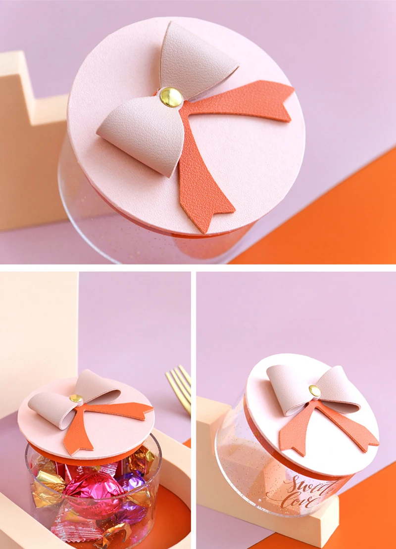 Креативная прозрачная Цилиндрическая Коробка для конфет кожаные свадебные