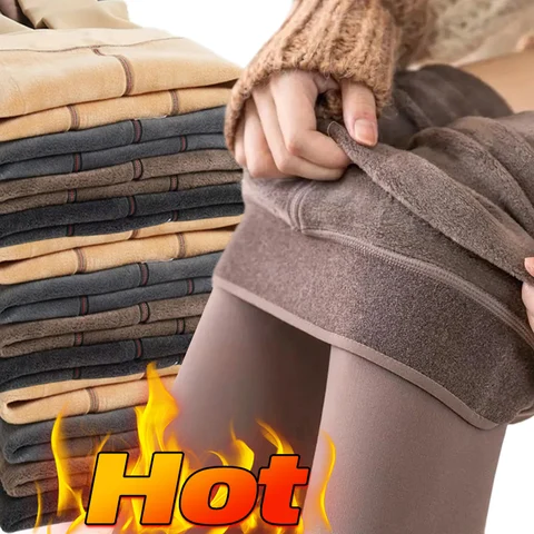 Зимние плюшевые утепленные леггинсы для женщин и девочек 2025 года, термоэластичные чулки, флисовые бархатные тонкие чулки с высокой талией, колготки