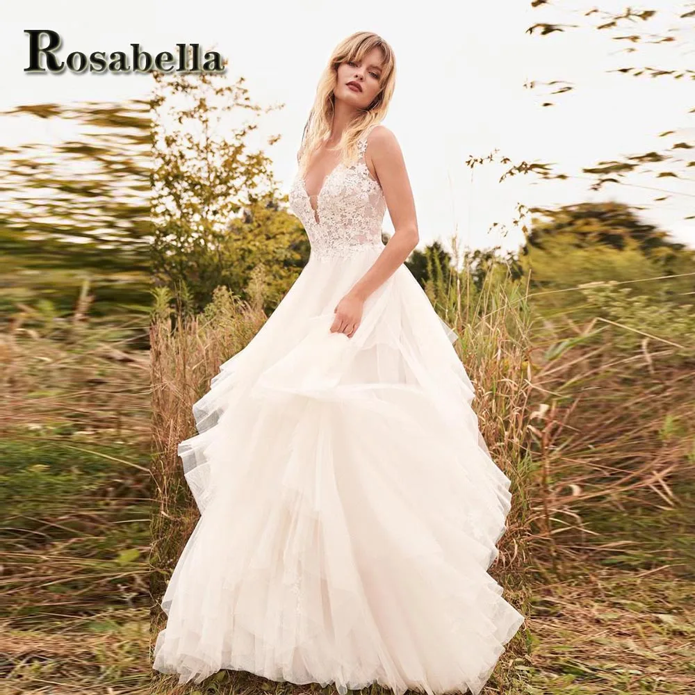 

ROSABELLA Luxury Cutout Layered Wedding Dresses For Women Illusion Appliques Gown Vestidos De Novia Brautmode Personised Plus