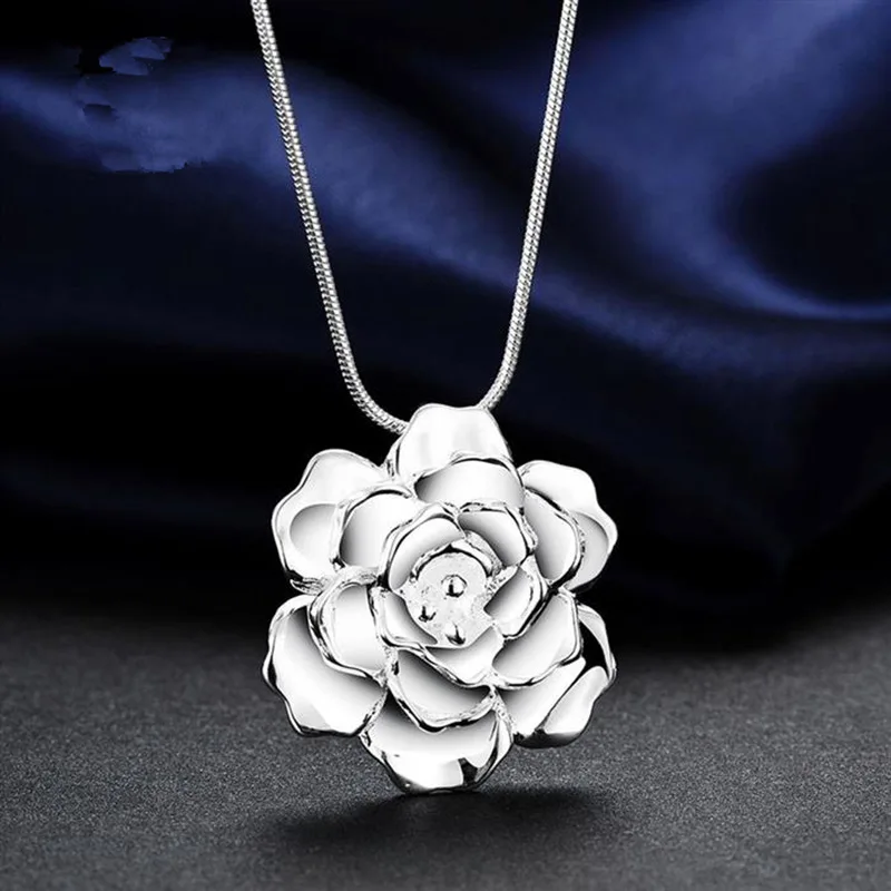 

925 Sterling Silver 16-30 Inch Snake Chain Flower Pendant Necklace for Women Fashion Wedding Charm Jewelry
