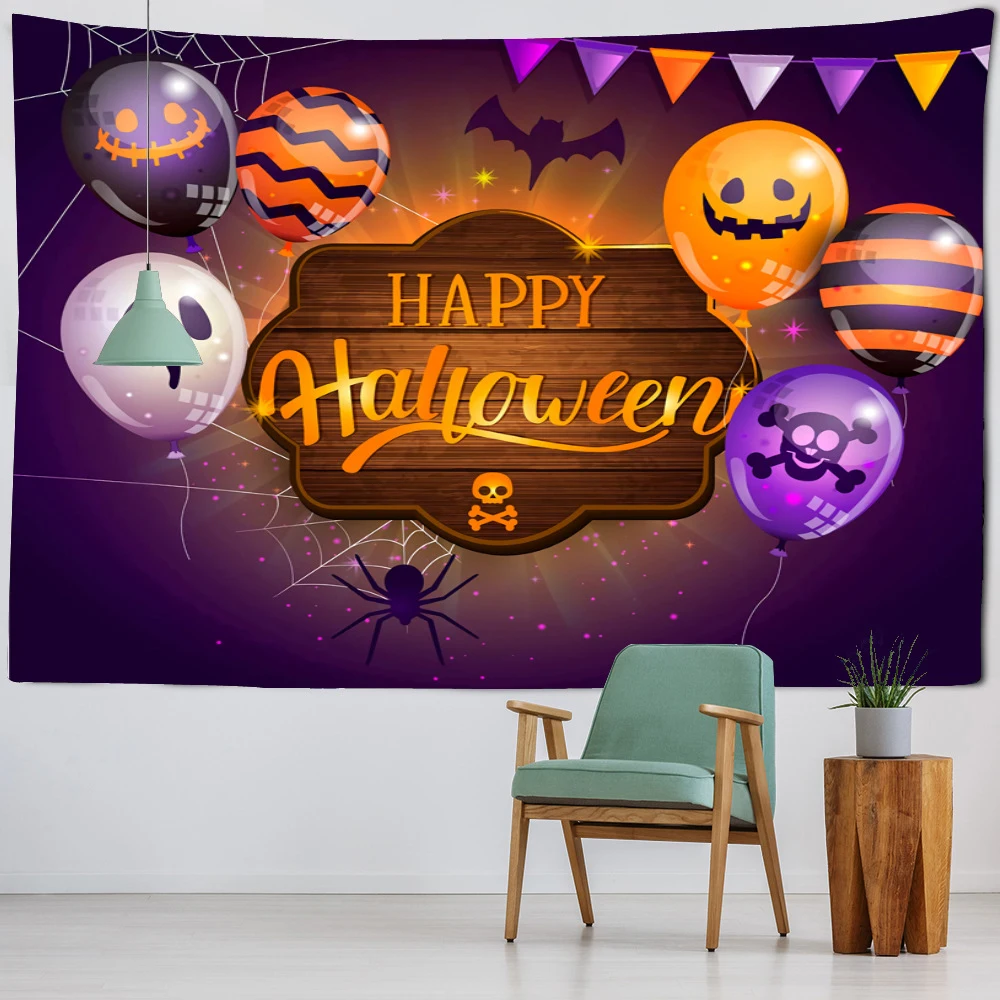 

Black Tree Witchy Halloween Tapestry Pumpkin Full Moon Night Horror Crow Skull Tapestrie Bedroom Living Room Deco Wall Hanging