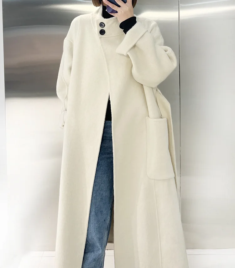 Осень 2023 Женское шерстяное пальто свободное стильное теплое с