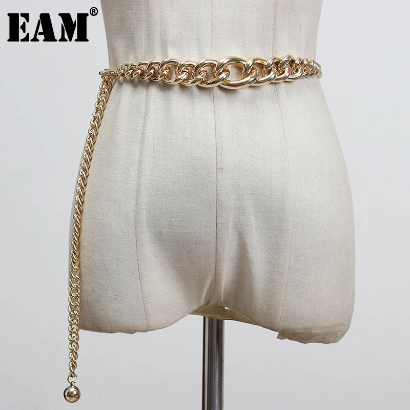 

[EAM] Silver Color Metal Chains Stitch Irregular Long Belt Personality Women New Fashion Tide All-match Spring 2023 1X045