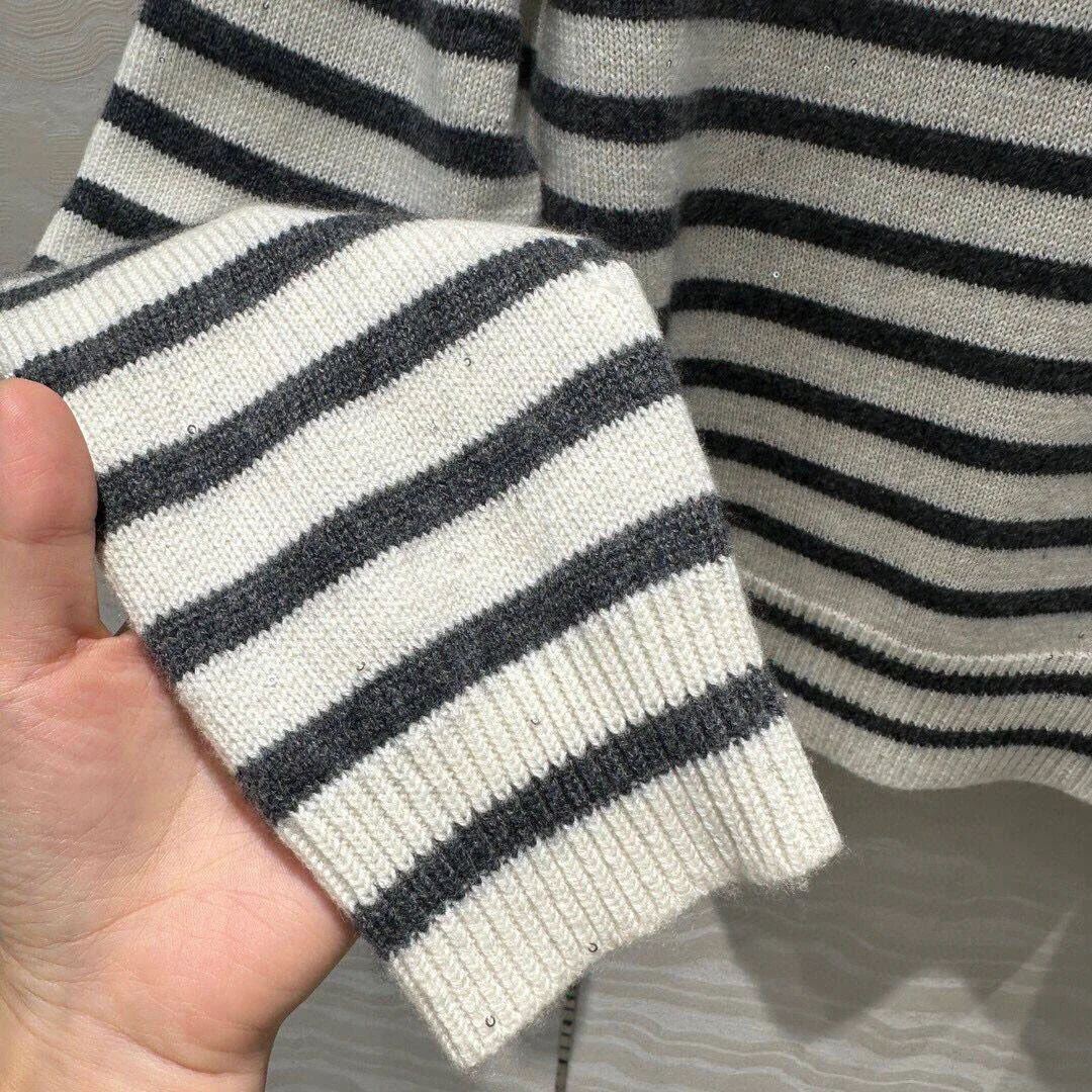 Женский кашемировый пуловер с круглым вырезом длинным рукавом и контрастной