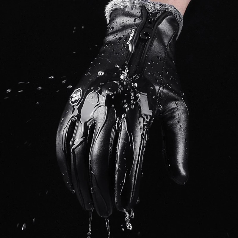 

Зимние перчатки Мужские Женские теплые флисовые кожаные перчатки на молнии ветрозащитные водонепроницаемые лыжные сноубордные сенсорные ...