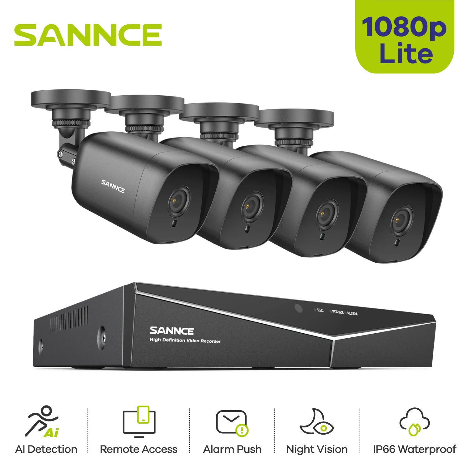 Система видеонаблюдения SANNCE, 8 каналов, 1080N, 4 шт., 1080P, 2 МП