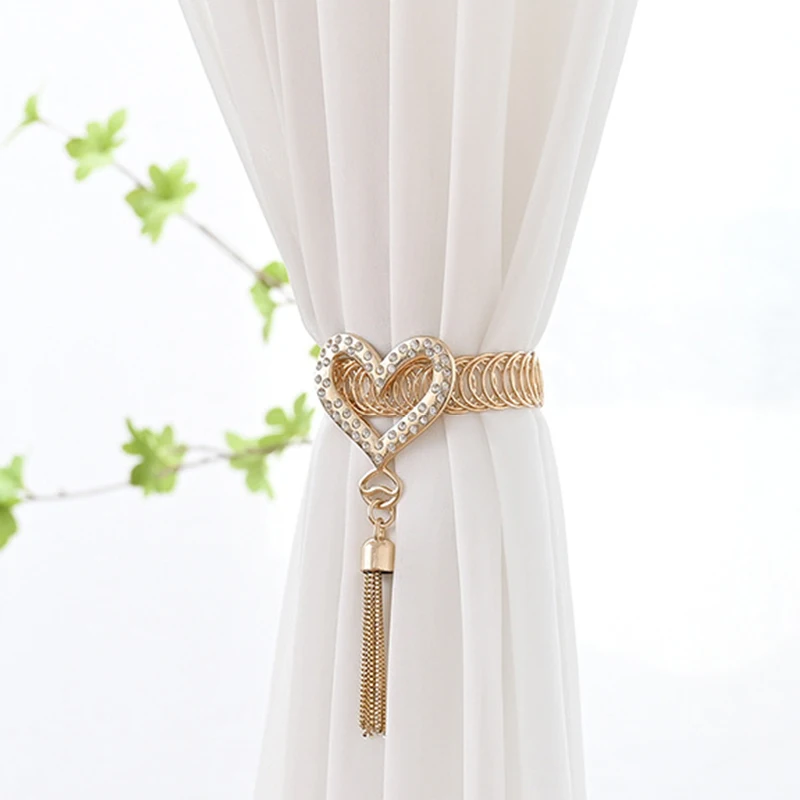 1PC Metal heart Curtain Clip Tieback Buckle Clips Curtain Holders Golden Silver Color tassel Buckle Tie Back Curtain Accessories