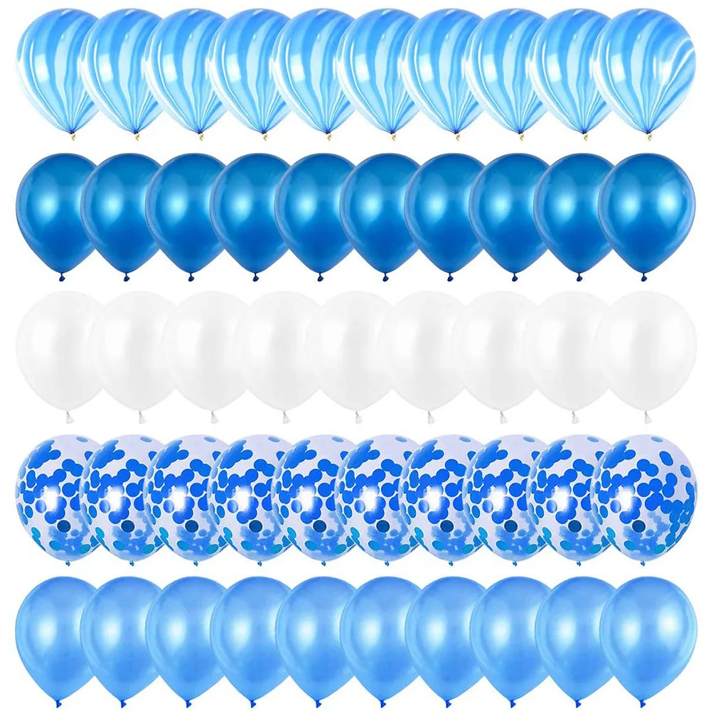 

40Pcs Blue Balloons Set Agate Marble Metallic Confetti Balloon for Kids Birthday Party Baby Shower Graduation Decoration Wedding