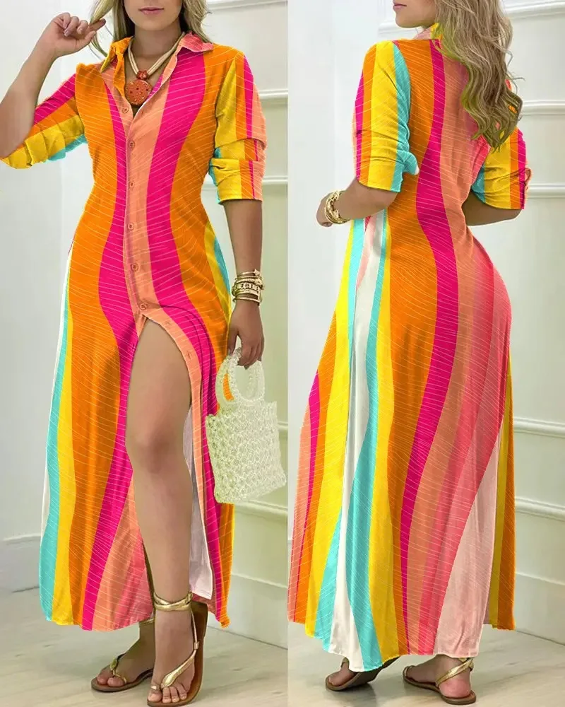 Женское Повседневное платье на пуговицах удобное простое платье-рубашка с