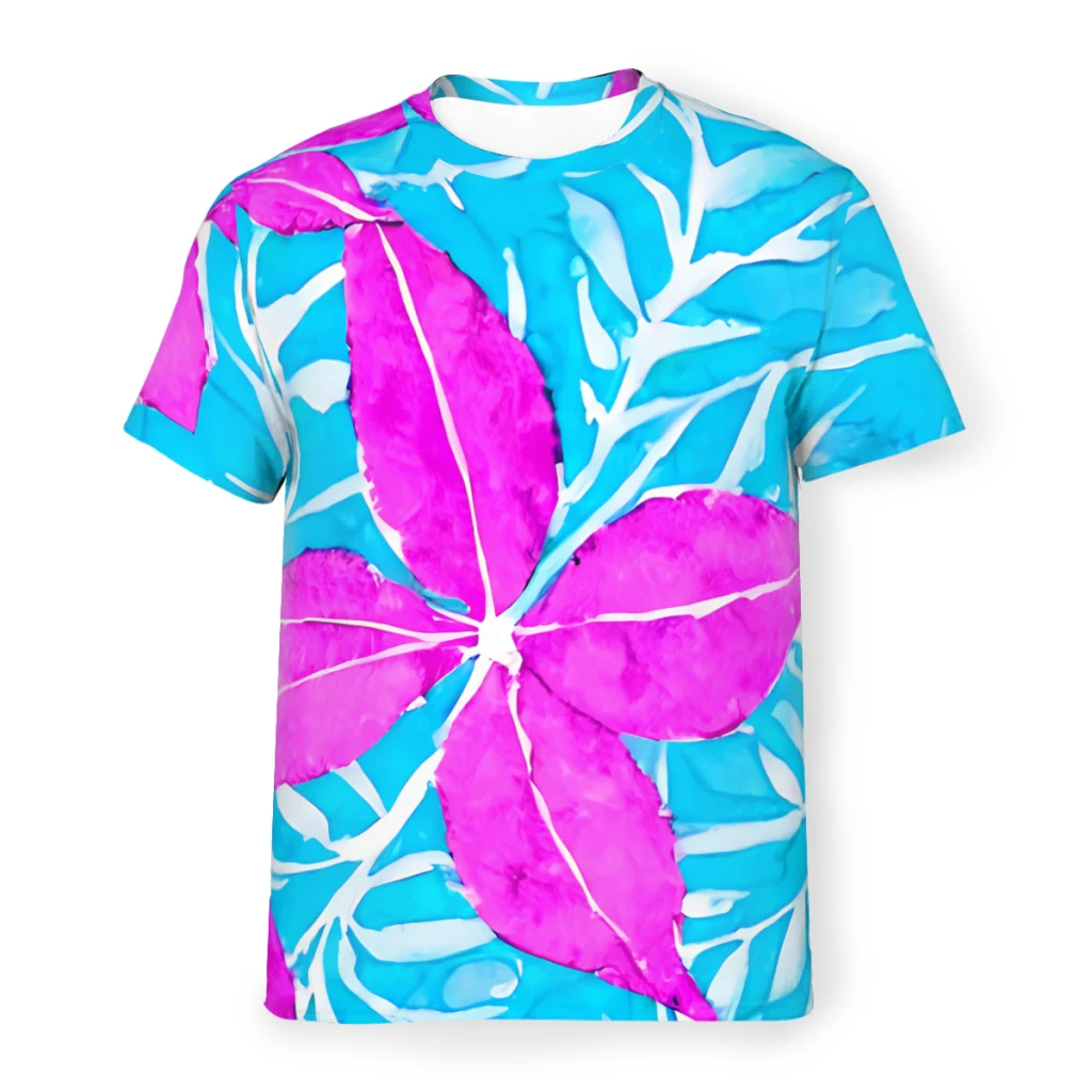 

Teal And Pink Floral Pattern Polyester TShirts Color Male Graphic Tops Thin T Shirt O Neck