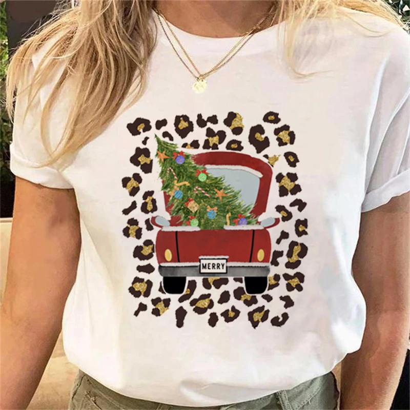 Купи Fall Women's Plus Size 90s Harajuku Casual Christmas Cartoon Printed Crew Neck T Shirt Short Sleeve Fashion Casual Print T Shirt за 165 рублей в магазине AliExpress