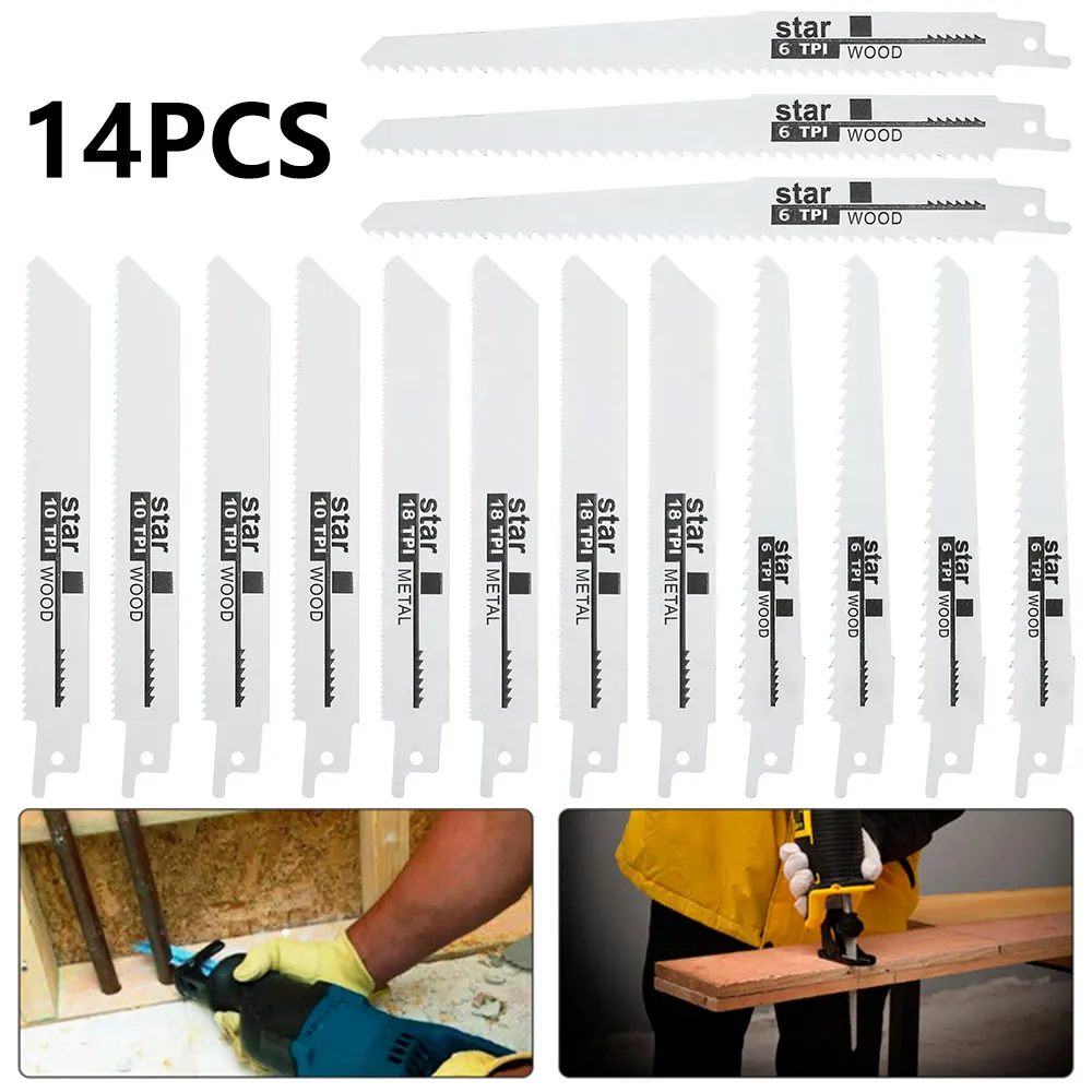 

14pcs Jig Saw Blades High Carbon Steel Saber Saw Reciprocating Saw Blades Handsaw For Wood Metal Cutting Jigsaw Blades Tools
