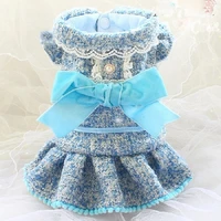 handmade luxury winter dog dress coat pet clothes paris sky blue thickened gold thread tweed velvet bow holiday party yorkie