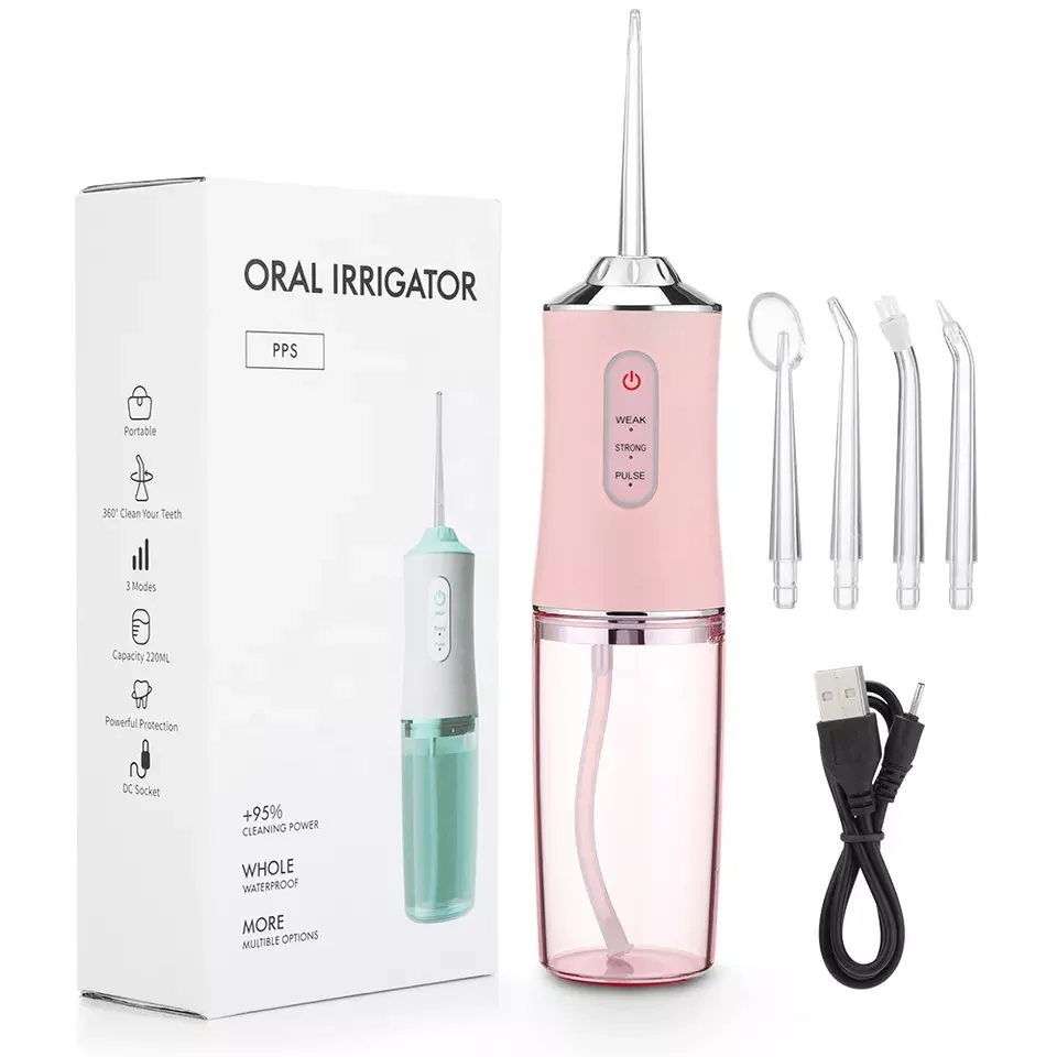 

220ml Oral Irrigator Cordless Dental Water Flosser For Teeth Cleaning and Whitening 3 Pressure Mode 4 Jet Tip IPX7 Waterproof