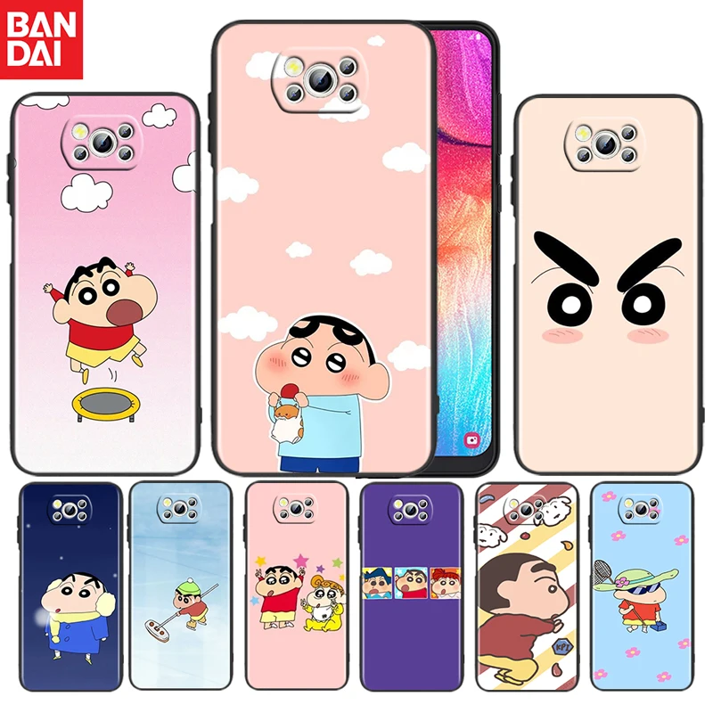 

Shin chan Crayon Anime For Xiaomi Poco M4 X3 F3 GT NFC M3 C3 M2 F2 F1 X2 Pro Mi Mix3 TPU Black Phone Case Funda Coque Capa Cover