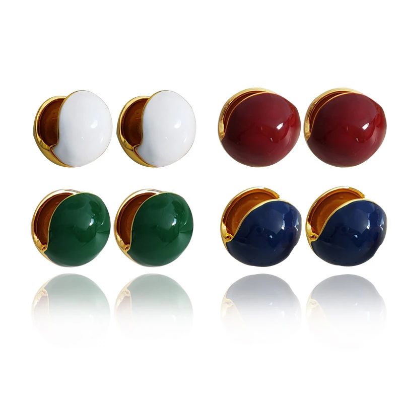 

Simple Design Red Green Blue White Enmal Metal Ball Heart Earrings for Woman In Korean Fashion Party Jewelry Unique Accessories