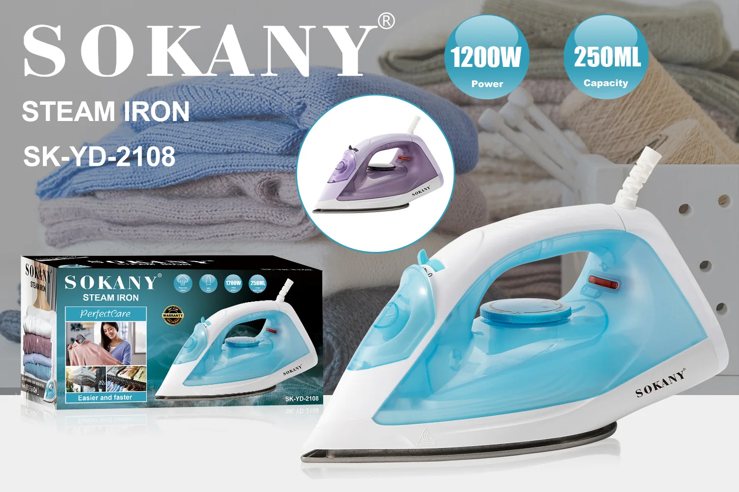 

1200W Steam Iron Home Steam Dry and Wet Dual-use Spray Iron STEAM IRON 5 Speed Adjust Clothes Ironing Steamer Ceramic Soleplate