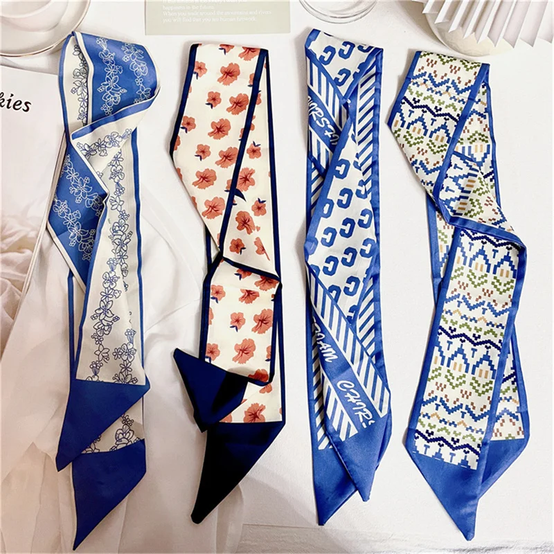 

Fashion Print Hair Tie Small Silk Scarf Women Long Ribbon Hairbands Accessories