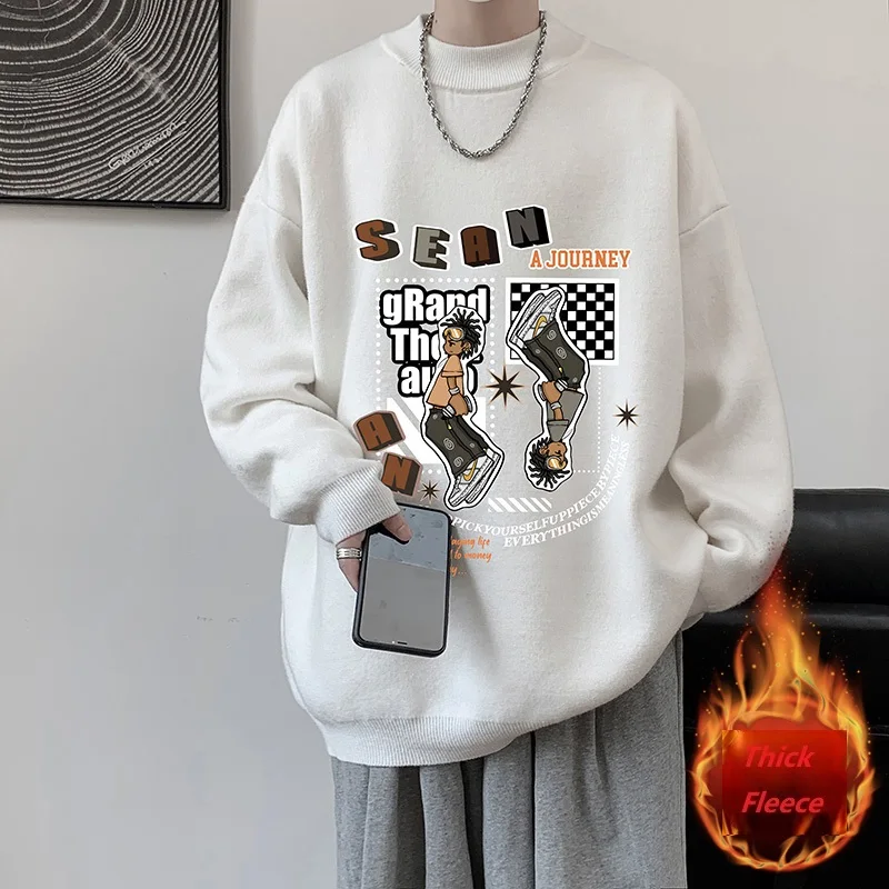 

Плотный Теплый Свитер оверсайз с ложным воротником, осенняя верхняя одежда с воротником «хомут», свободный однотонный джемпер с длинным рукавом и узором, пуловеры