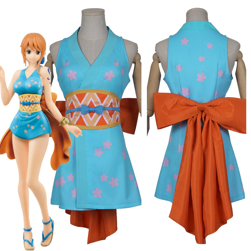 

Anime One Piece Wano Country Nami Cosplay Costume Kimono Dress Fantasia Girls Halloween Carnival Party Women Role Disguise Suit