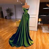 new green sex evening dress 2022 beading one shoulder stones ruched sweep train robe de soiree women pageant party prom gowns