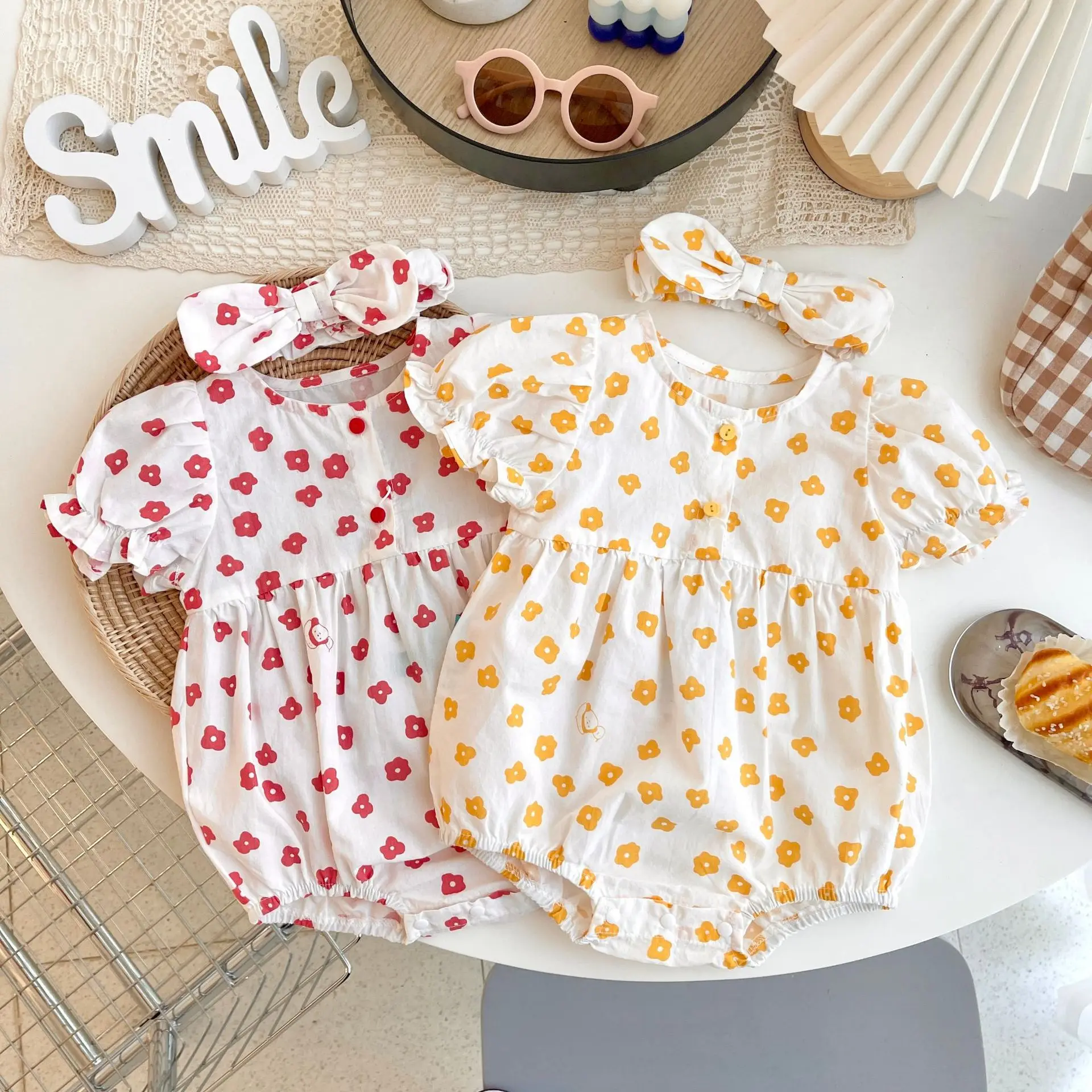 

summer girl small flower hairband romper children's onesie baby boy