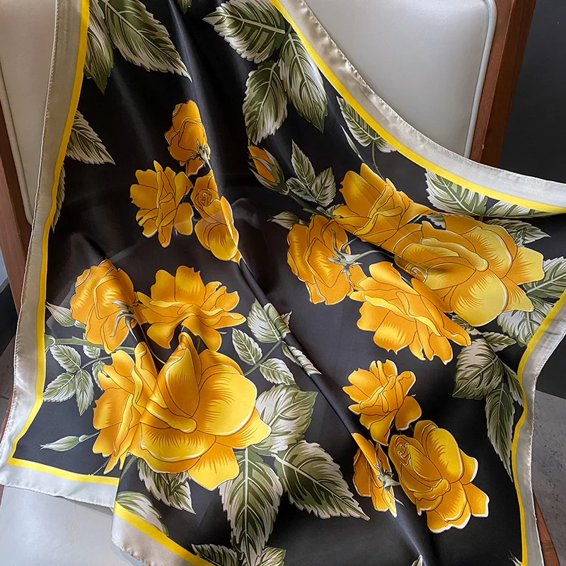 Шелковая шаль с принтом элегантный шейный платок атласный квадратный шарф для