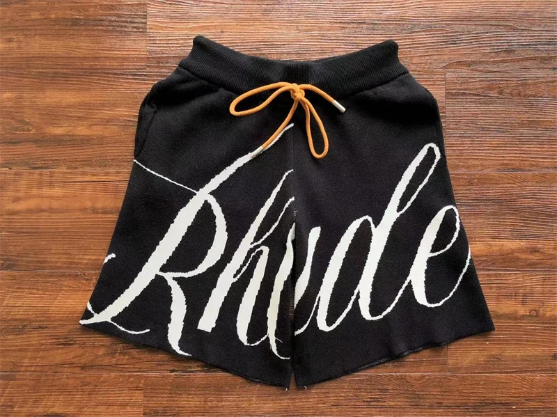 

New Rhude Knitted Shorts Men Women Oversized Big Letters Logo Jacquard Breeches Inside Tags y2k