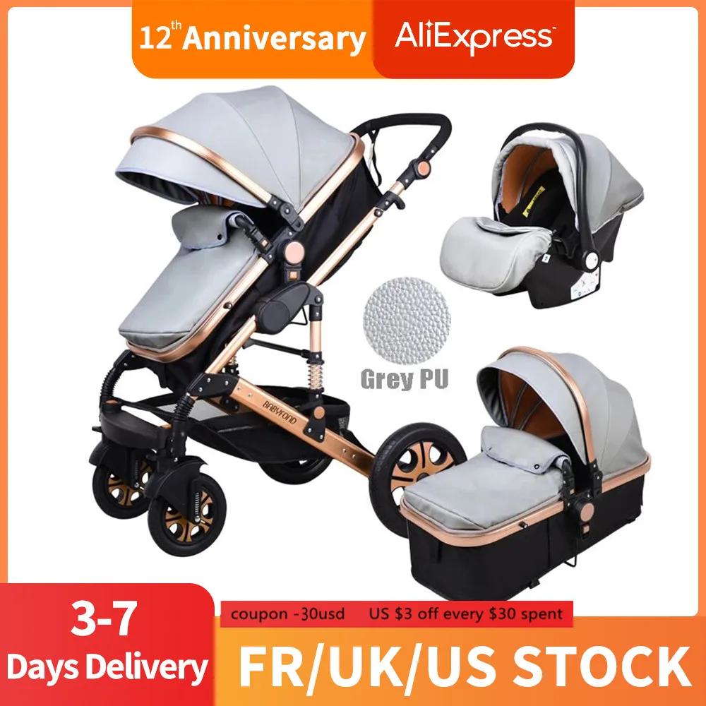 

Babyfond Luxury Baby Stroller 3 in 1 High Landscape Children Pram Fashion Carriage EU Design Cart Two Way Trolly For Car