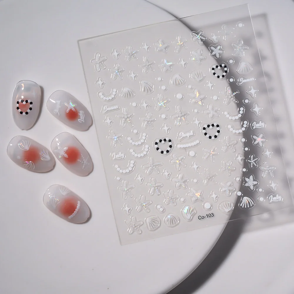 3D наклейка для ногтей звезда рыба дизайн морской волны украшения слайдеры
