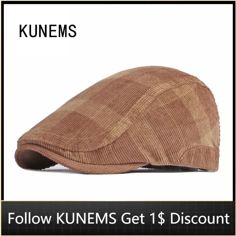 

KUNEMS Fashion Spring and Autumn Berets Men Hats Retro Casual Newsboy Hat Boina Corduroy Forward Caps Dad Cap Unisex Gorros