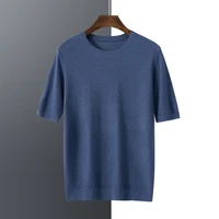 round neck mulberry silk short sleeved t shirt mens summer thin rolled silk top middle aged business casual knitted bottoming s