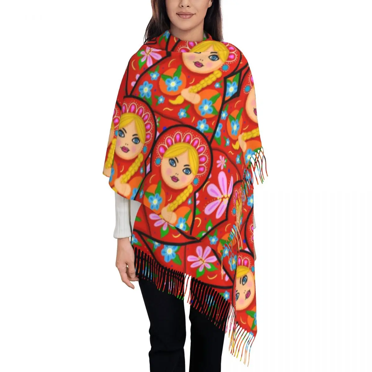 Custom Printed Russian Doll Matryoshka Scarf Women Men Winter Fall Warm Scarves Russia Folk Art Babushka Pattern Shawl Wrap