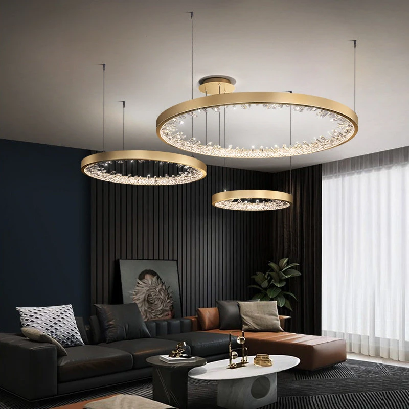 

Light Led Art Chandelier Pendant Lamp Nordic Luxury Crystal Ring Living Dining Room Lampara De Techo Lustre Salon Design Hanlamp