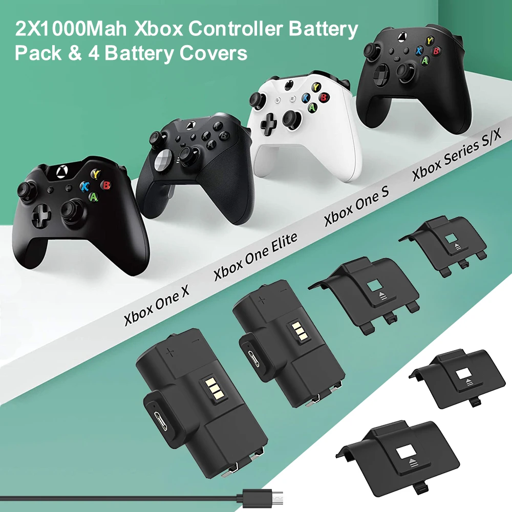

Rechargeable Battery Pack for Xbox One/Series X|S, 2X1000Mah Xbox Controller Battery Pack & 4 Battery Covers