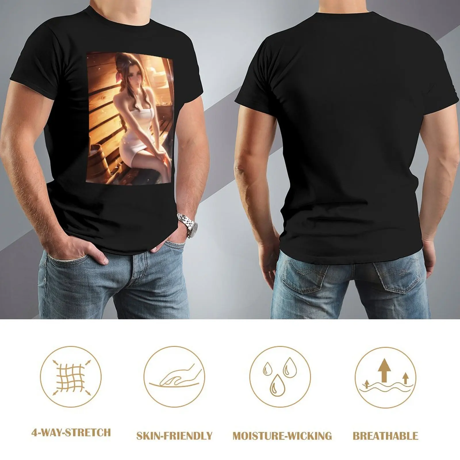 Футболка Hot Spring Aerith для мальчиков с животным принтом большие черные фигурки аниме