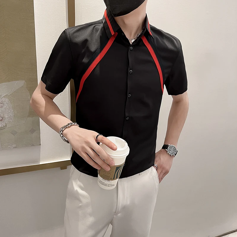 Рубашка мужская в полоску брендовая винтажная приталенная с коротким рукавом