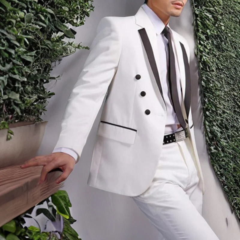 

Двубортный смокинг для жениха, Свадебная вечеринка, с отложным воротником, 2 предмета, деловые мужские костюмы, мужская мода (пиджак + брюки) 2023