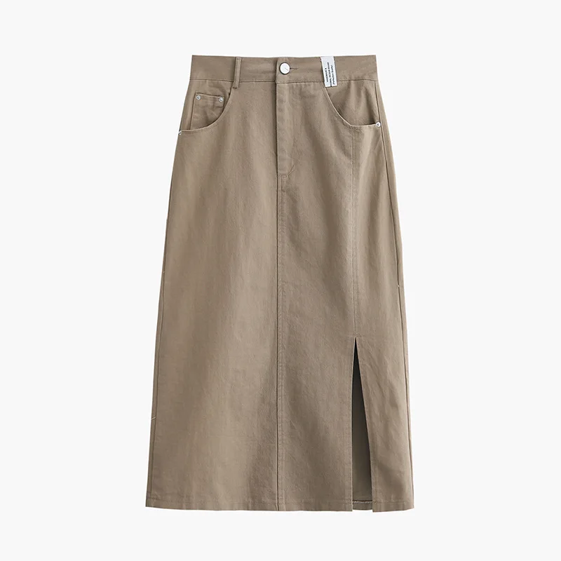 

Literary Style Denim Skirt Women's Autumn 2022 New Medium Length High Waist Split A-line Hip Wrap Sexy Skirt