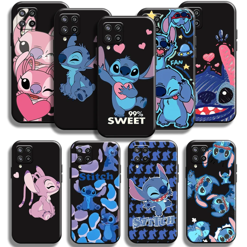 

Cute Baby Stitch For Samsung Galaxy M12 Phone Case TPU Shockproof Carcasa Coque Full Protection Black Liquid Silicon Cover