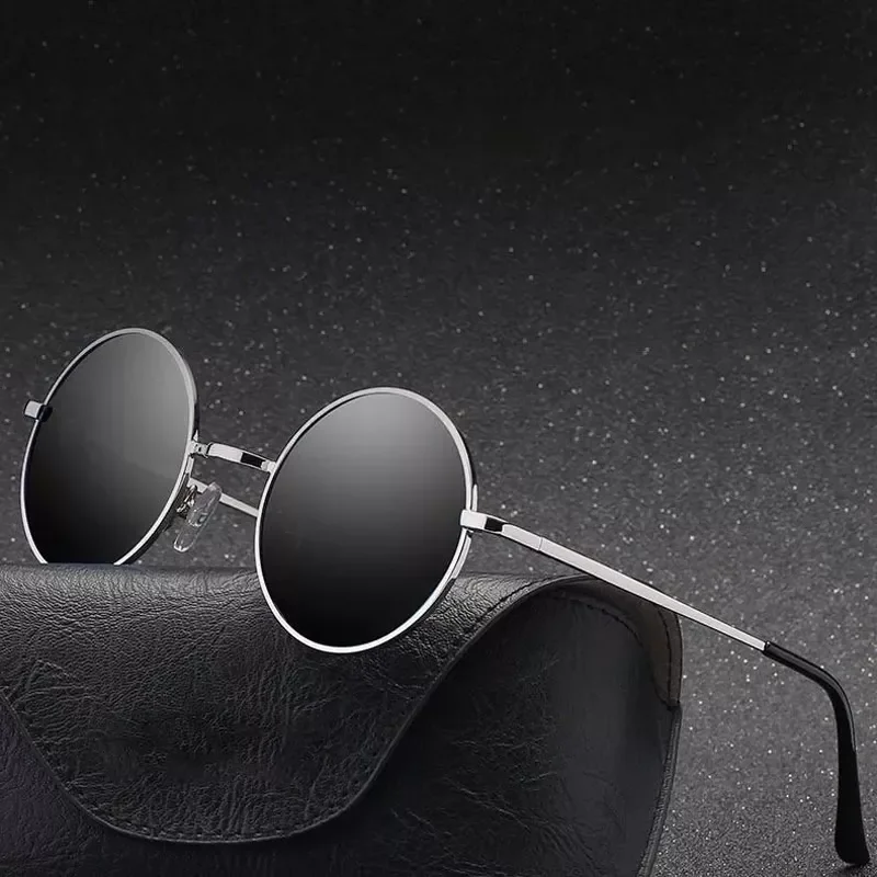 

Round Polarized Sunglasses Men Brand Designer Sun Glasses Vintage Women Alloy Metal Frame Black Lens Eyewear Driving UV400