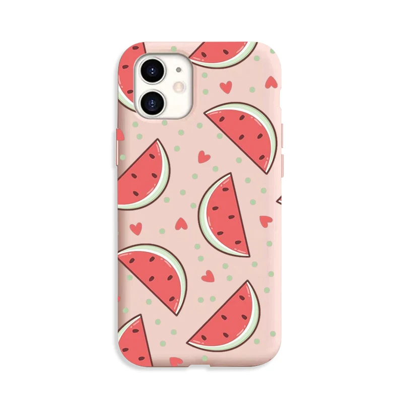 

Watermelon illustration Phone Case for iPhone 11 12 13 Mini Pro Xs Max 8 7 6 6S Plus X XR Solid Candy Color Case