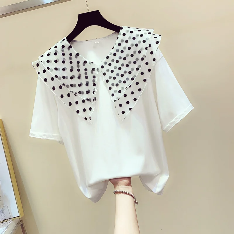 Женская футболка в горошек с круглым вырезом и коротким рукавом | одежда