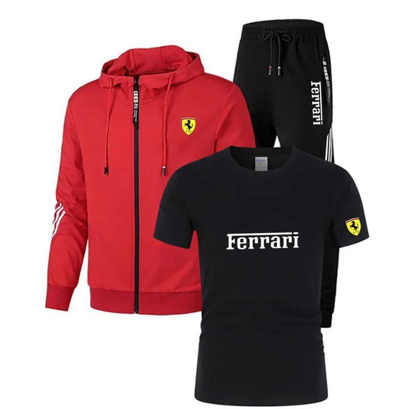 Casual men's Sportswear Spring Sportswear T-shirt men's 3-piece set+sweatpants printed brand zipper men's Sweatshirt suit large