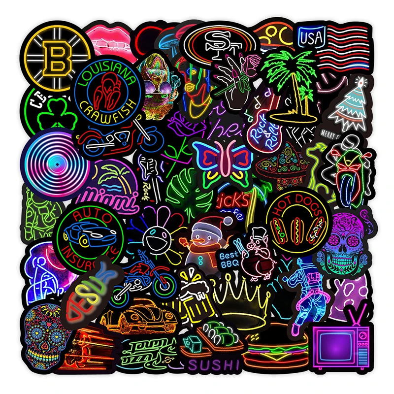 

10/30/50PCS Kawaii Neon Light Color Astronauts Graffiti Sticker Aesthetic Sticky PVC Decorative Sketchbook Scrapbooking for Kids